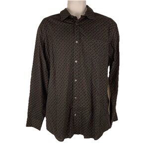 Claiborne Shirt‎ Men's XL Black Long Sleeve Button-Up Pocket Geometric Print